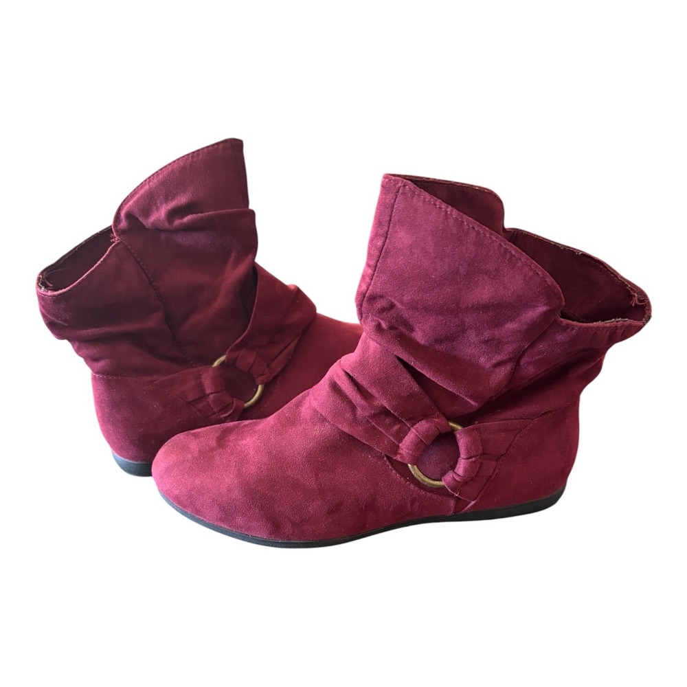 Serena Burgundy Faux Suede Slouchy Ankle Boots Wide Width 9W Flat Booties 6433